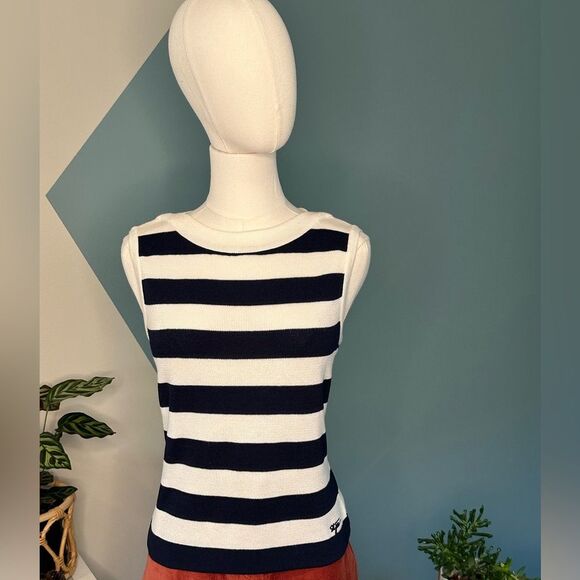 Vintage 90s Y2K St. John Sport by Marie Gray Navy Striped Knit Tank Top Size SP - Picture 2 of 9